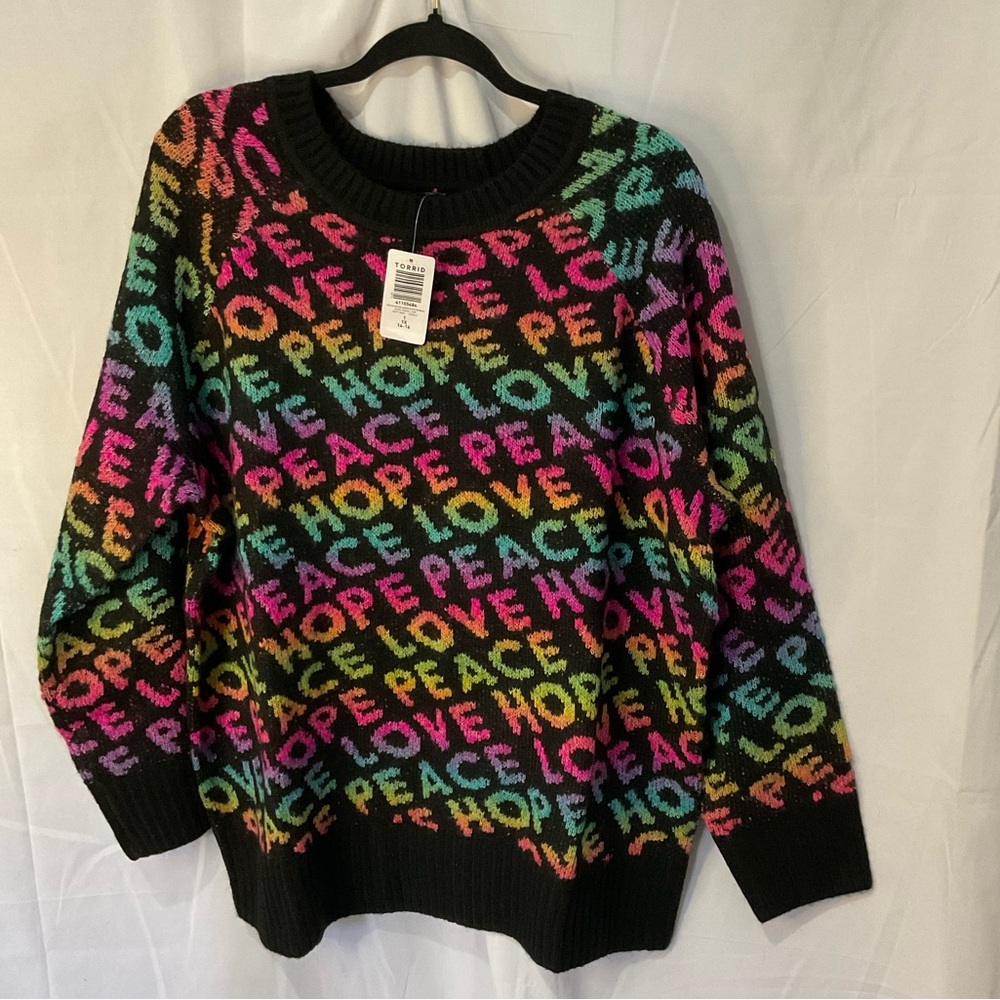 TORRID Peace Love Hope Vegan Cashmere Sweater Size 1X 14-16 NEW With Tags